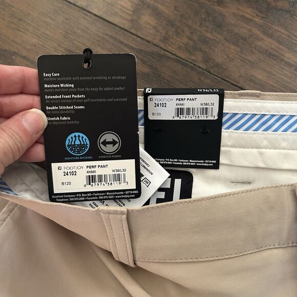 FJ FootJoy Perf Pant Chino Golf Khaki Brown Stretch 36x32 Performance NWT - Picture 2 of 8